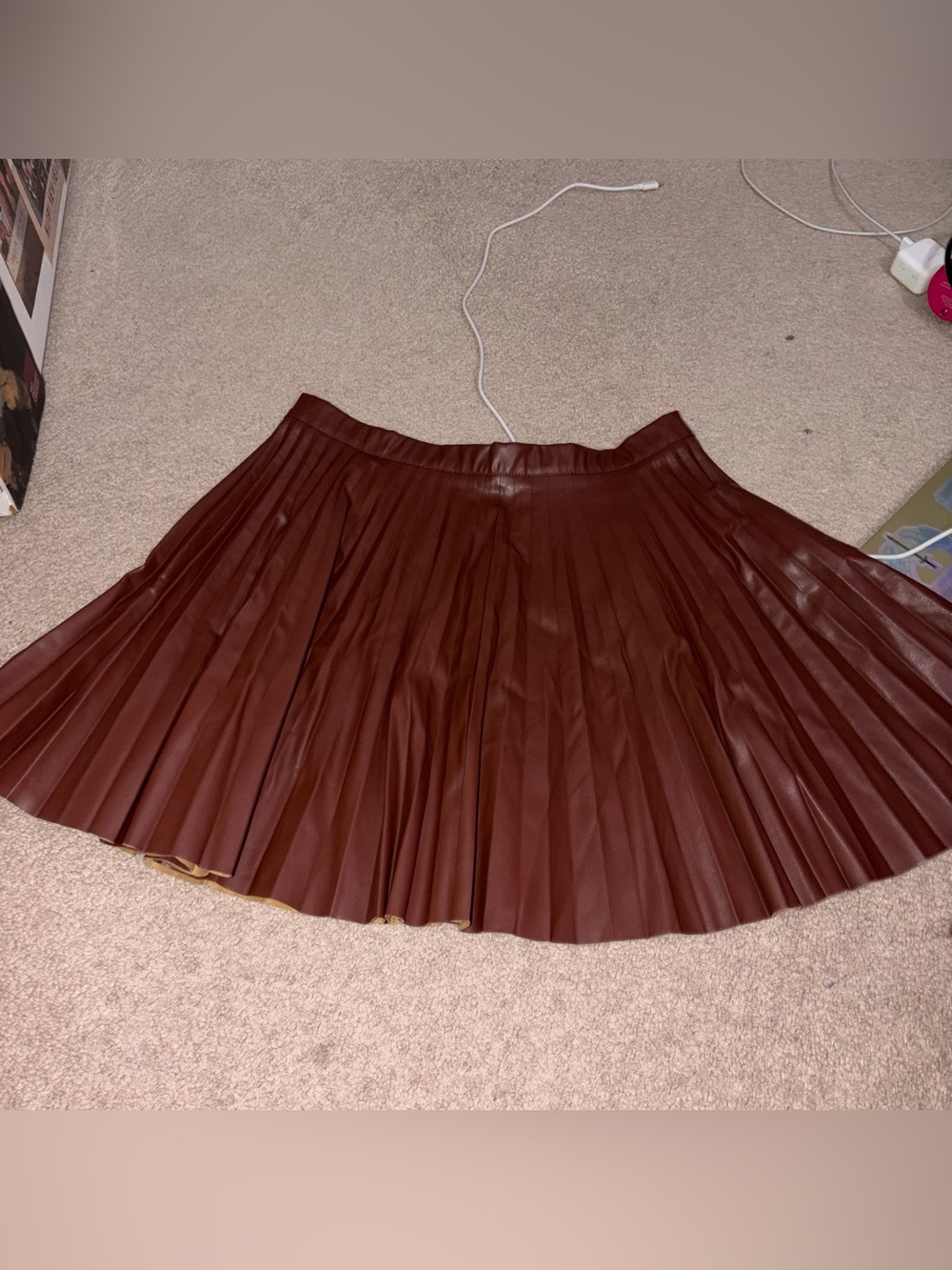 Gilli Brown Faux Leather Pleated Skirt